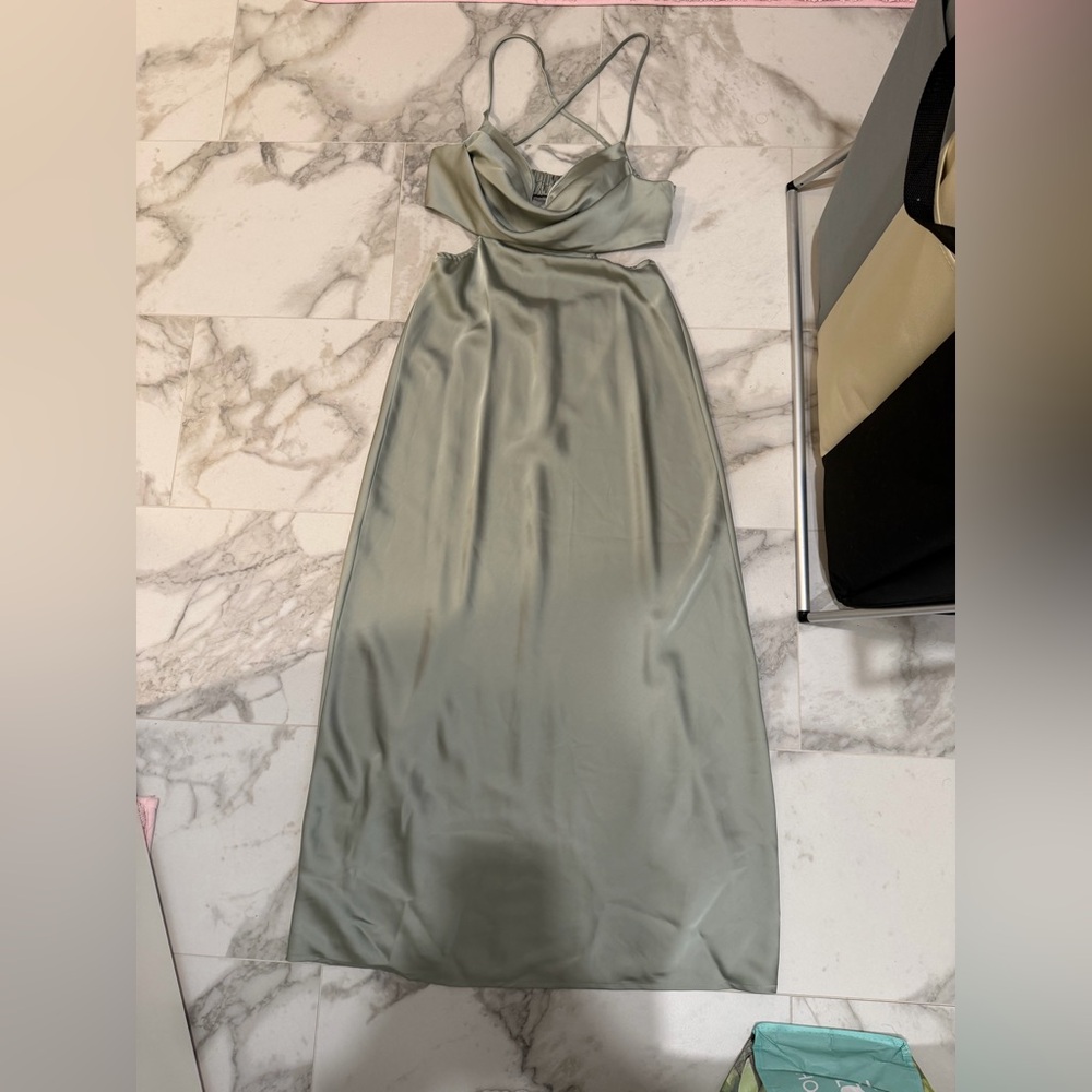 SHEIN Satin Cowl Neck Maxi Dress in Sage Green